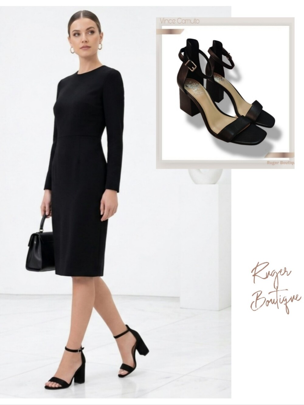 🌿NWOT Vince Camuto Black Leather Ankle Strap Block Heels Size 6.5 -Classy!